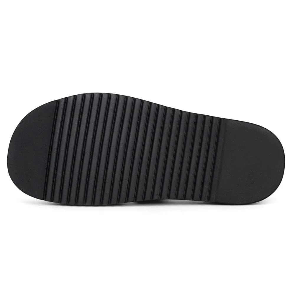 5CM / 1.95 Inches CMR CHAMARIPA  Elevate Your Style with Black Crocodile Leather Men's Elevator Sandals - 5cm / 1.95 Inches Height Increase!