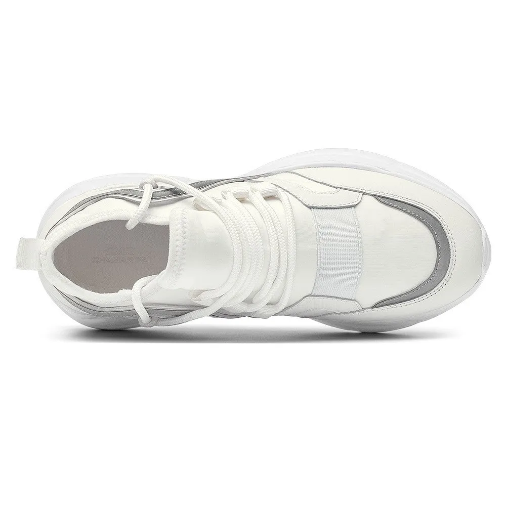 8 CM/3.15 Inches CMR CHAMARIPA Height Increasing Shoes for Ladies - White Elastic Fabric Sneakers