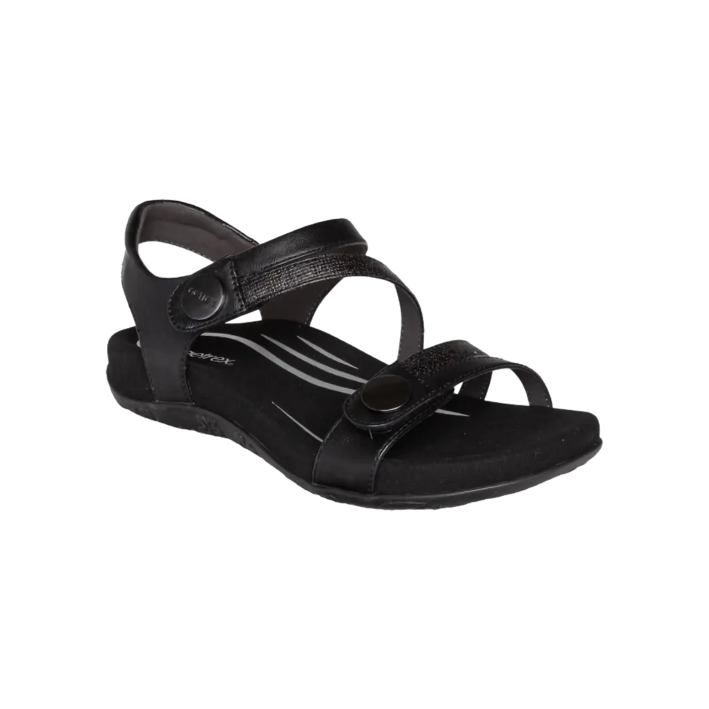 Aetrex Women's Jess Adjustable Quarter Strap Sandal Black SE210