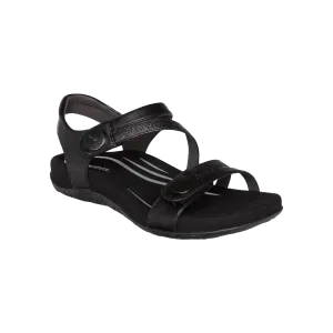 Aetrex Women's Jess Adjustable Quarter Strap Sandal Black SE210