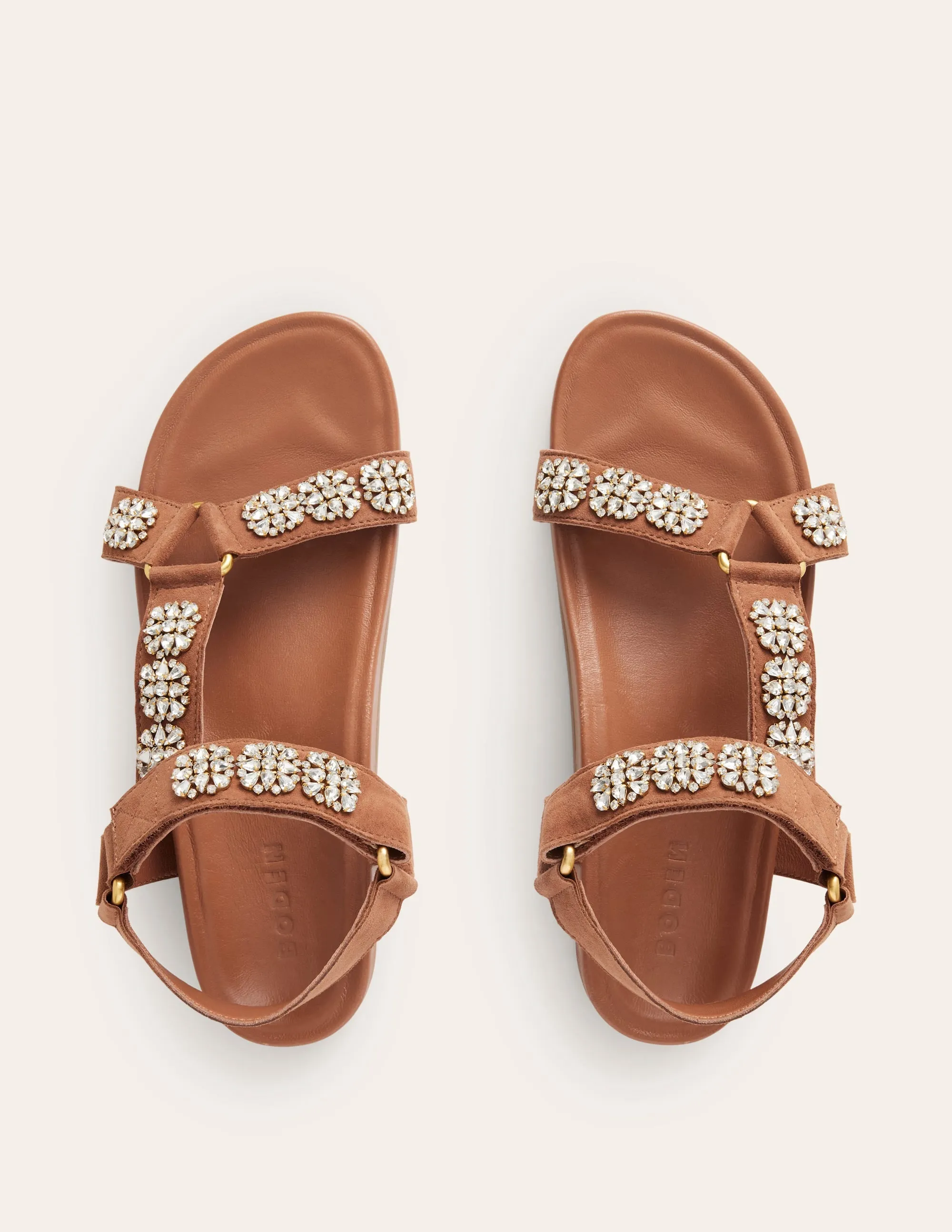 Embellished Trek Sandals-Tan
