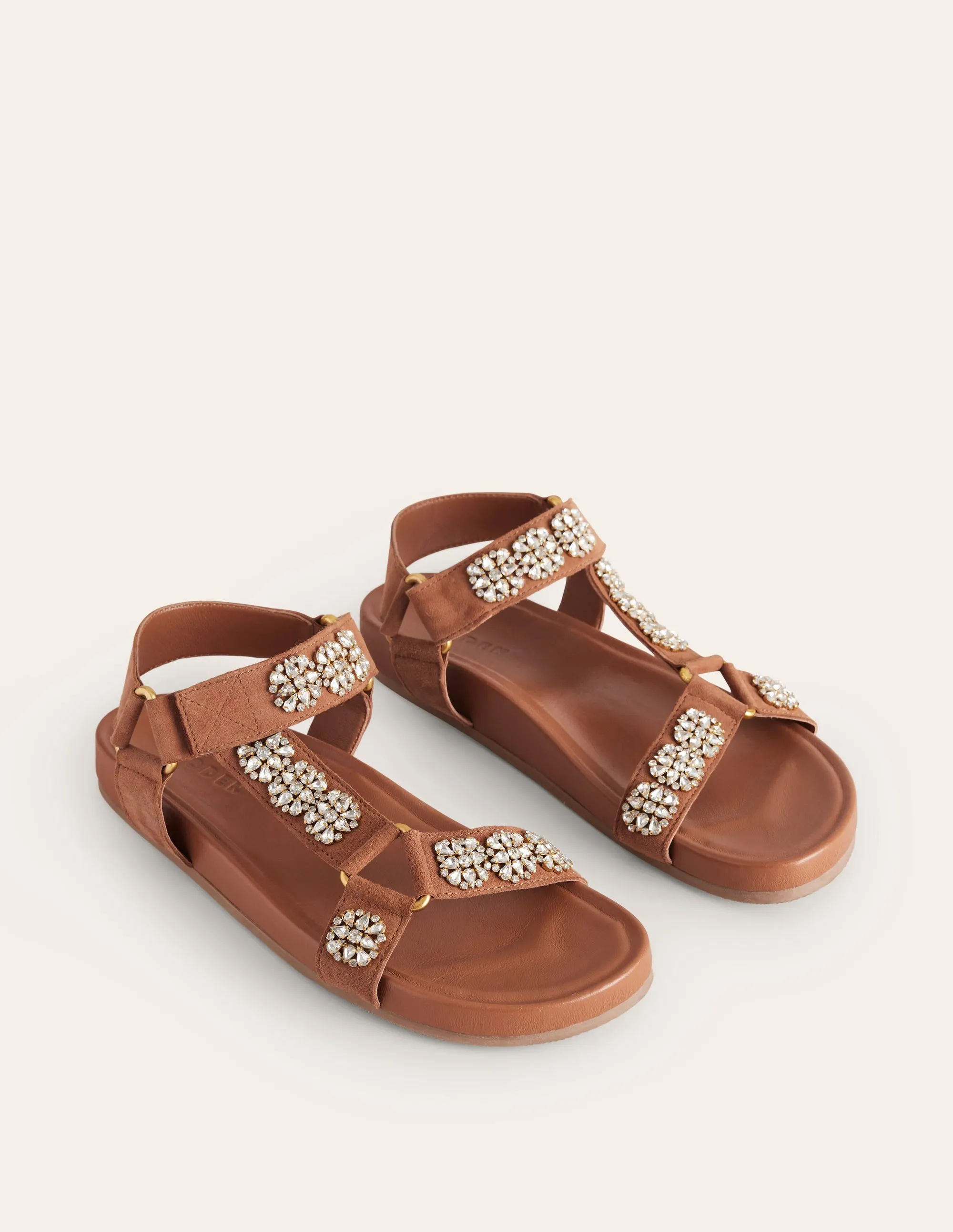 Embellished Trek Sandals-Tan