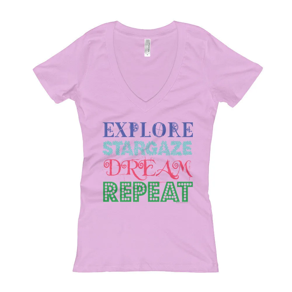 Explore Stargaze Dream Repeat Fitted V-Neck T-shirt