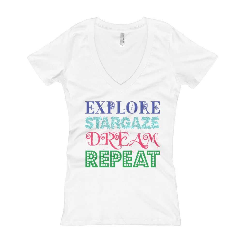 Explore Stargaze Dream Repeat Fitted V-Neck T-shirt