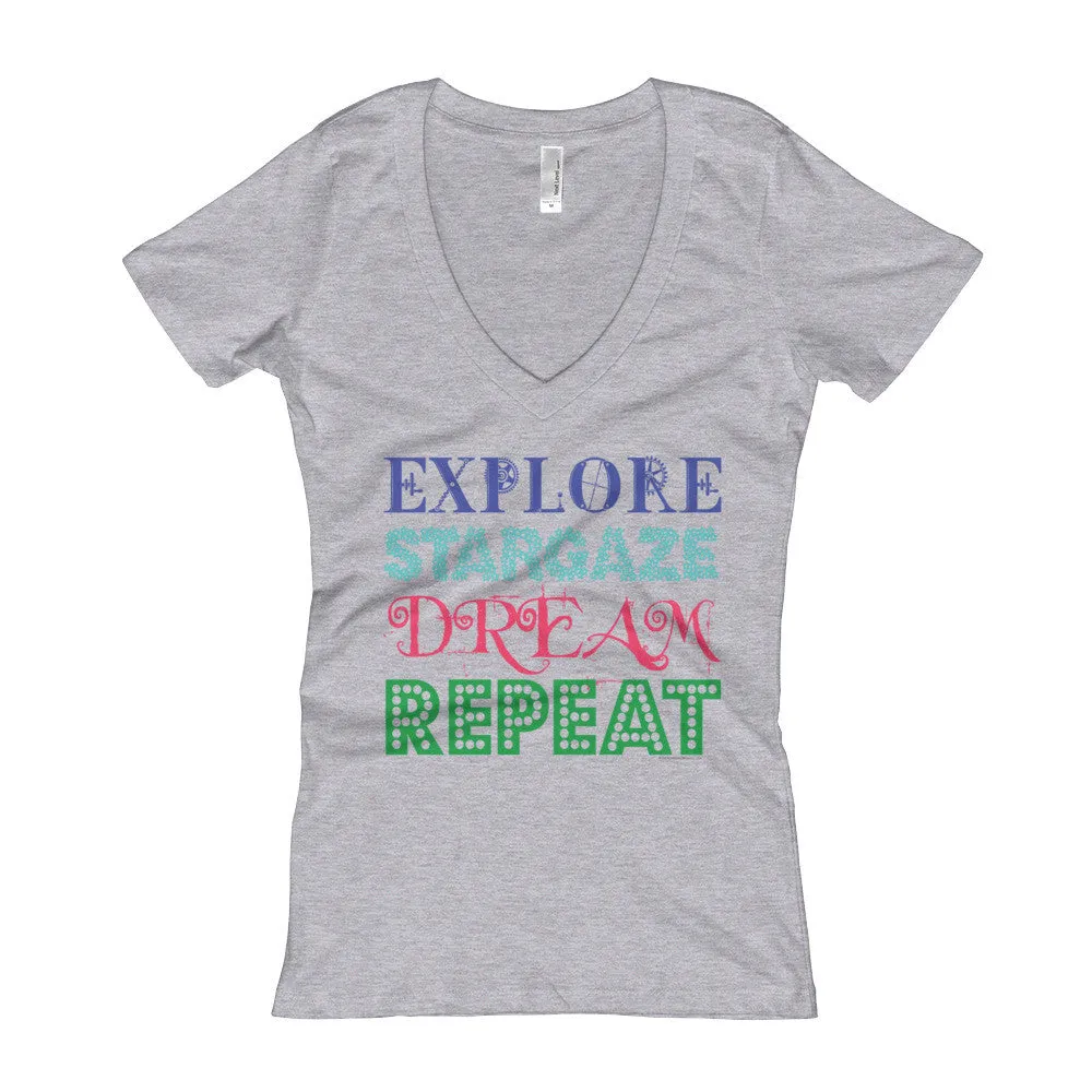Explore Stargaze Dream Repeat Fitted V-Neck T-shirt