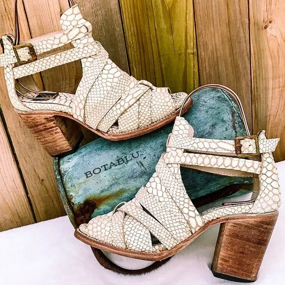FREEBIRD BY STEVEN Claw White Snake Leather Strappy Boho Western Sandals