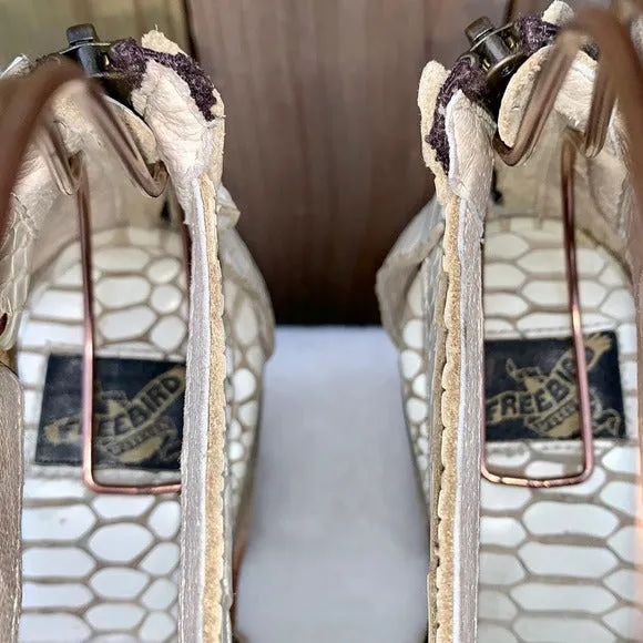 FREEBIRD BY STEVEN Claw White Snake Leather Strappy Boho Western Sandals