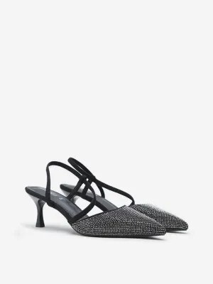 LUNA BLU Black Diamante Embellished Heel Sandals