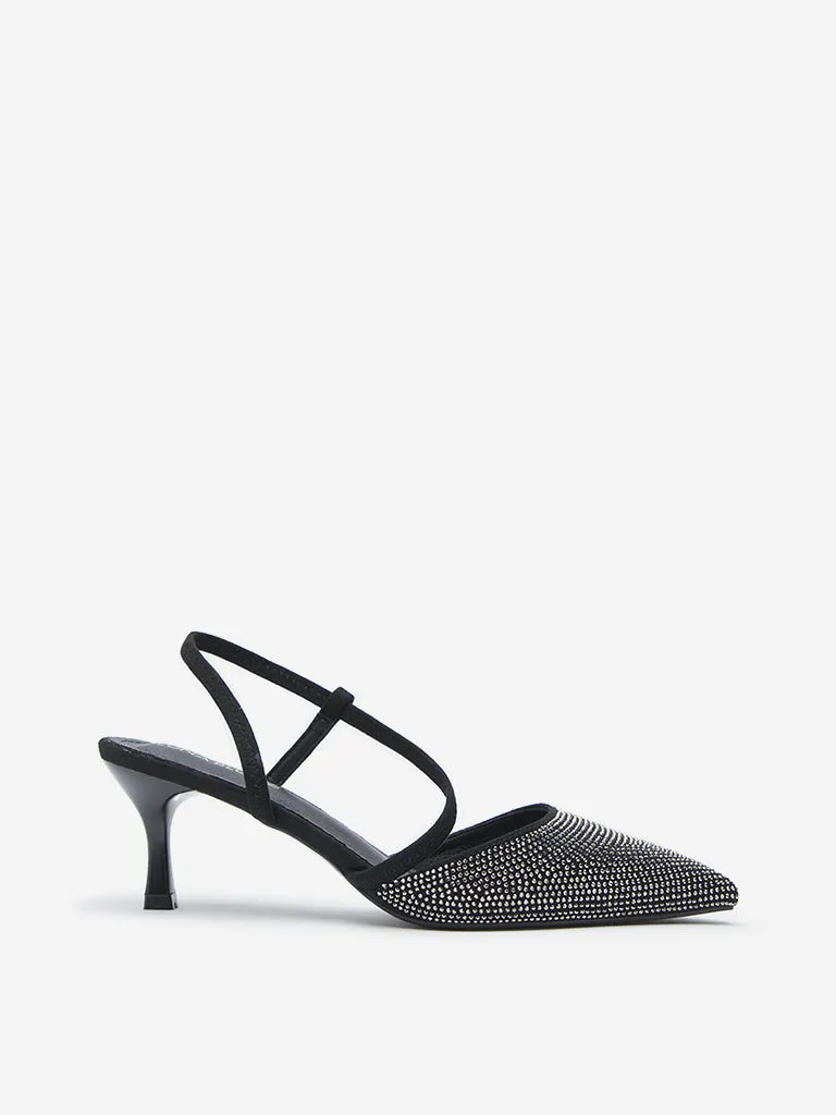 LUNA BLU Black Diamante Embellished Heel Sandals