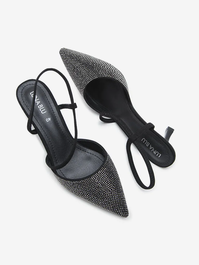 LUNA BLU Black Diamante Embellished Heel Sandals