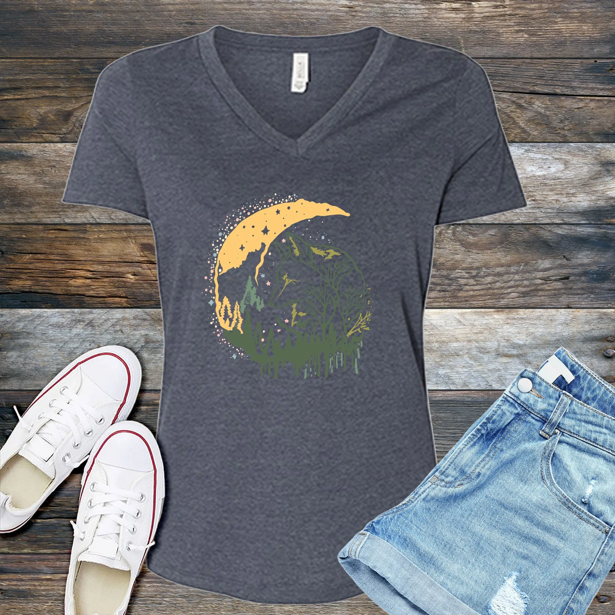 Lunar Wolf Forest V-Neck