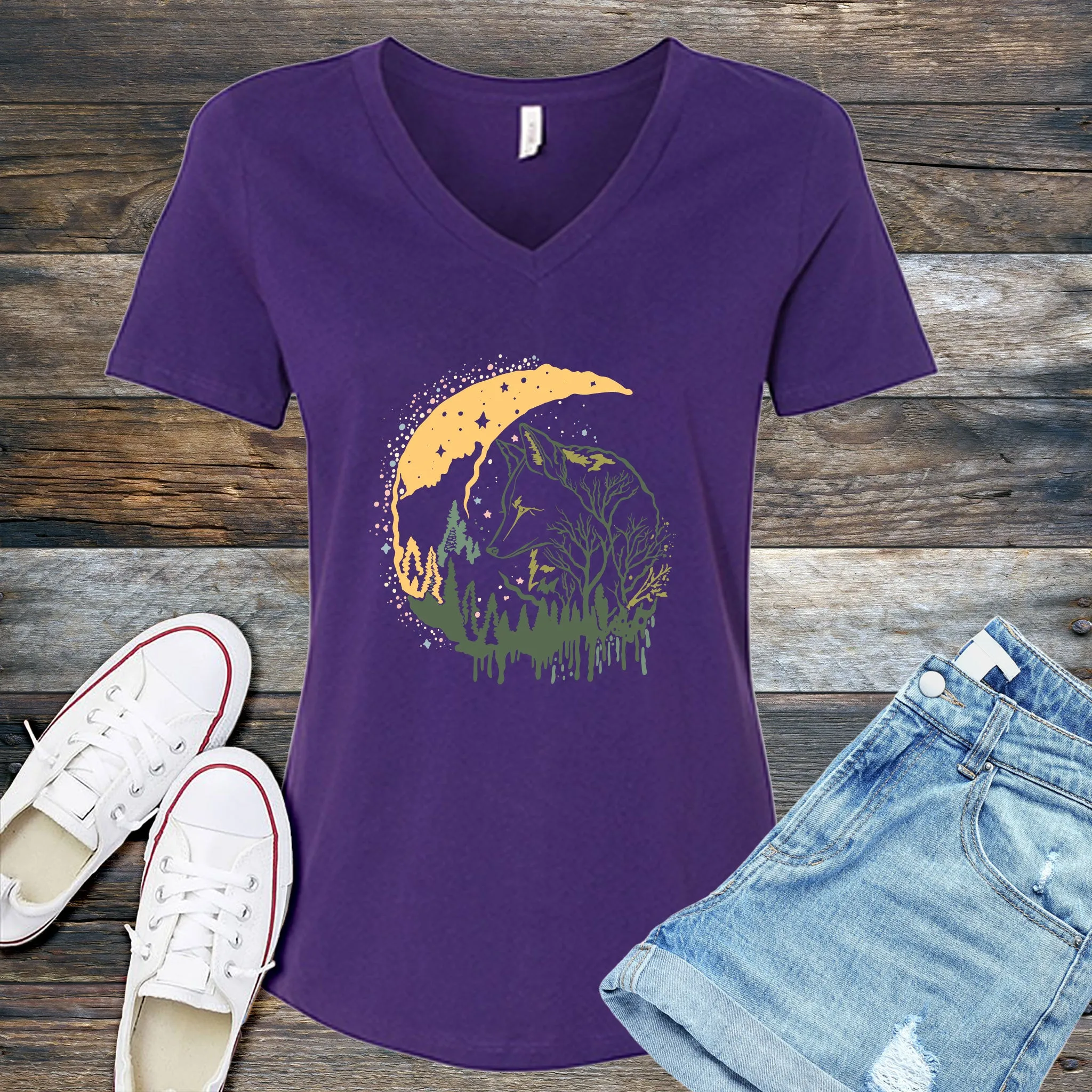 Lunar Wolf Forest V-Neck