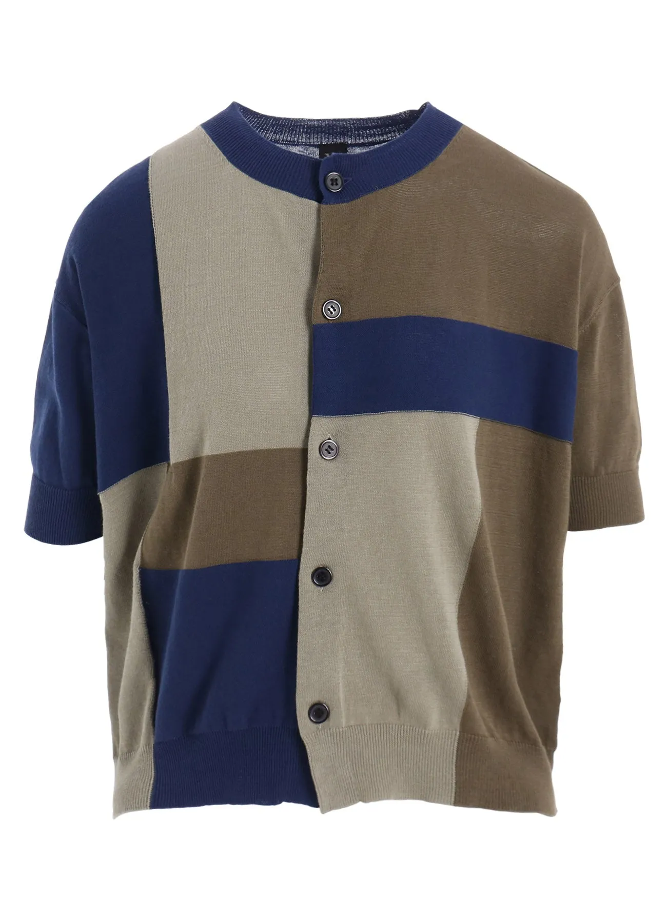 MULTI COLOR INTARSIA ROUND NECK HALF SLEEVE PULLOVER