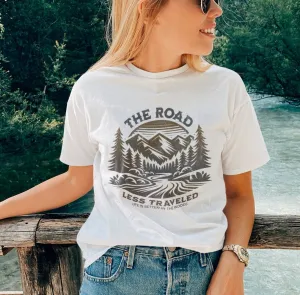 Rustic Mountain Adventure T-Shirt, Nature Hiking Graphic Tee, The Road Less Traveled Shirt, Outdoor Enthusiast Camping Top, Unisex