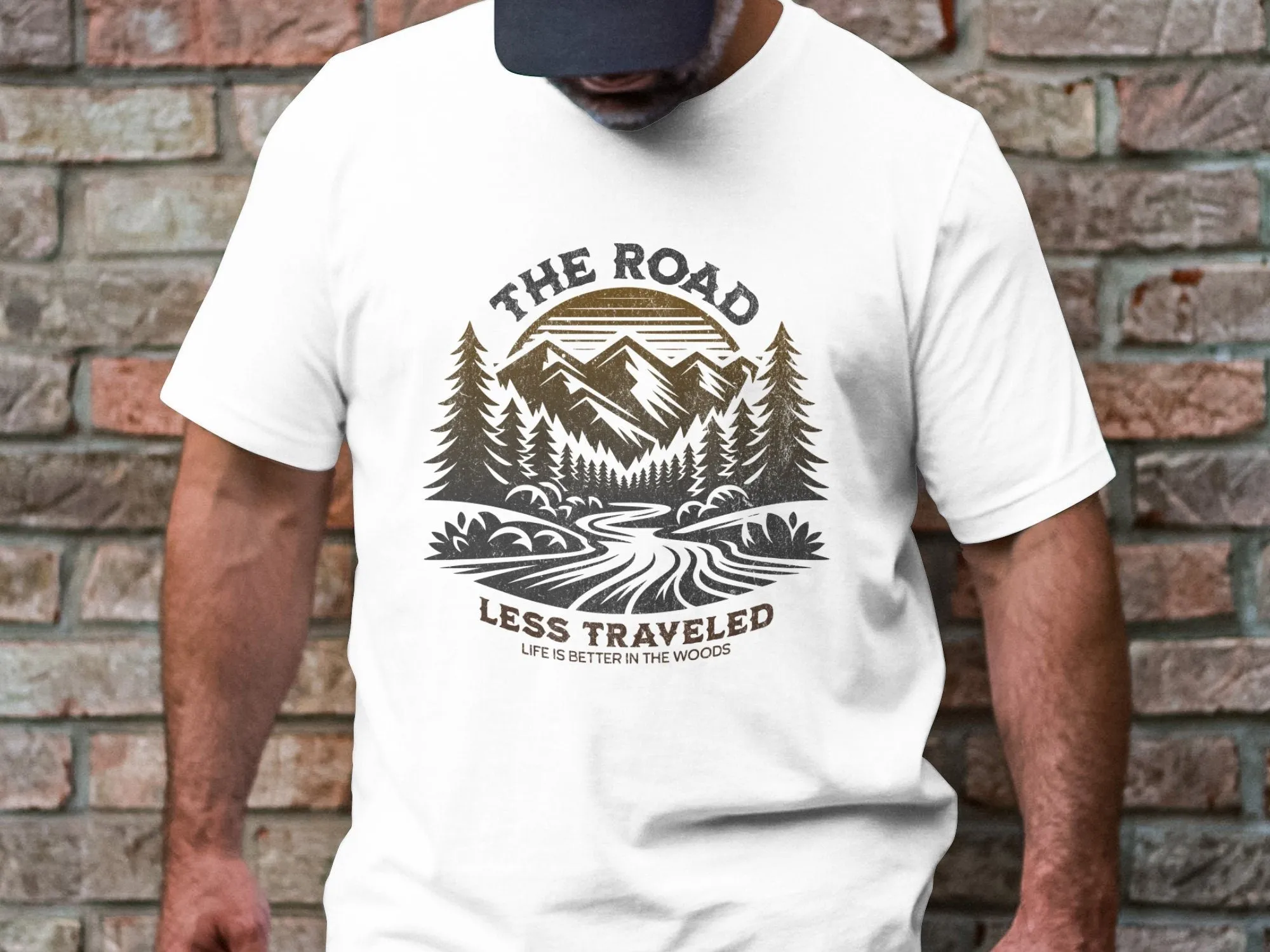 Rustic Mountain Adventure T-Shirt, Nature Hiking Graphic Tee, The Road Less Traveled Shirt, Outdoor Enthusiast Camping Top, Unisex