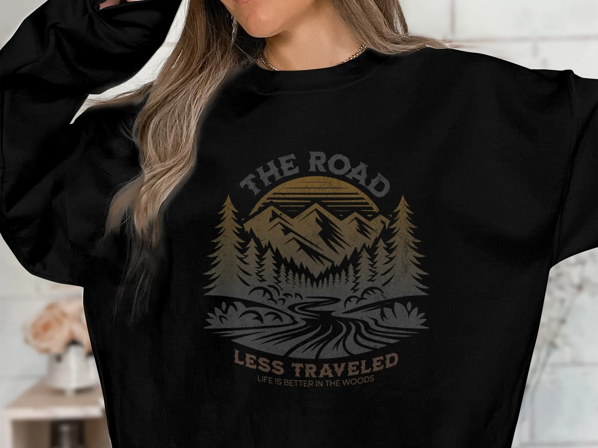 Rustic Mountain Adventure T-Shirt, Nature Hiking Graphic Tee, The Road Less Traveled Shirt, Outdoor Enthusiast Camping Top, Unisex