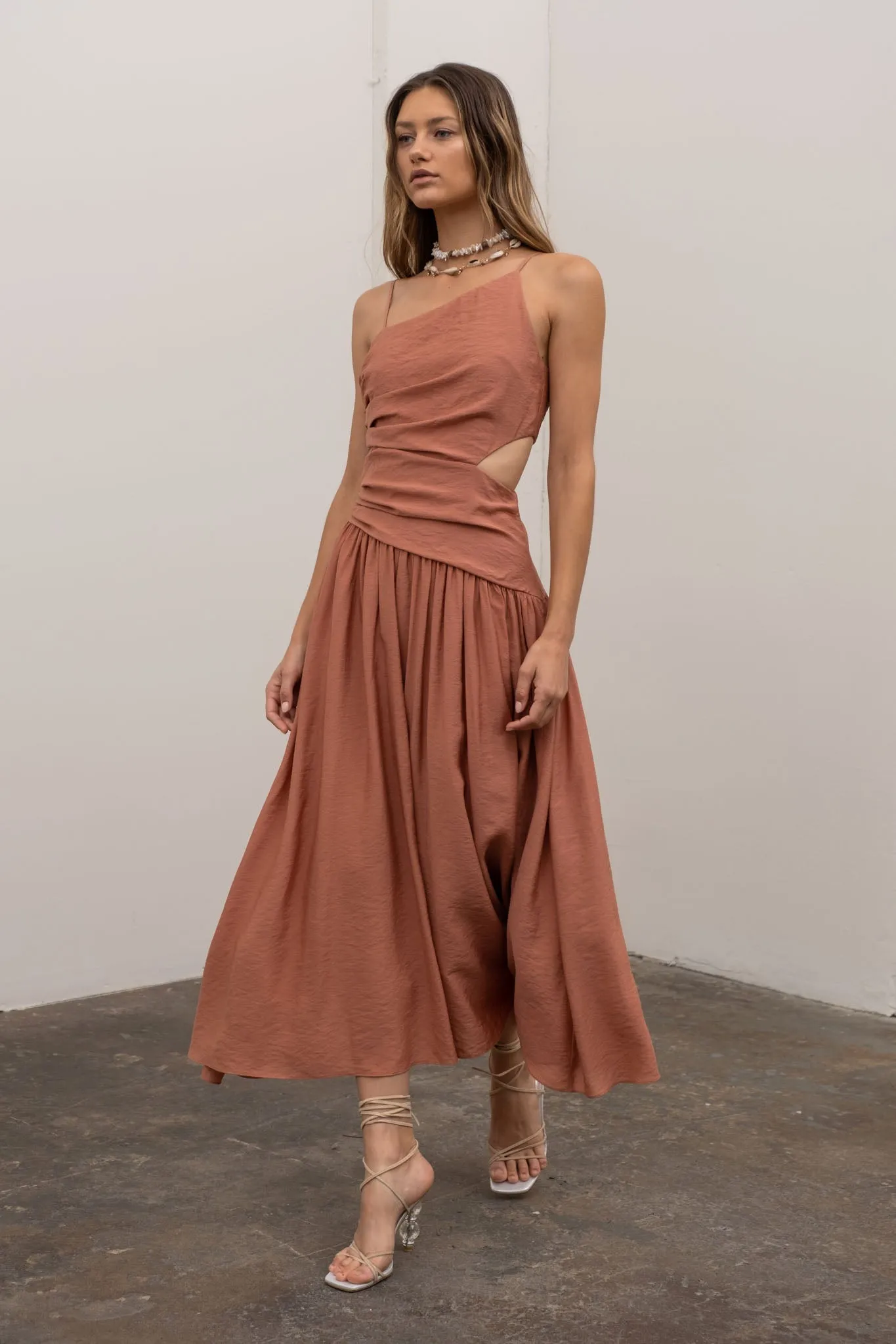 Shirred Ruched Midi Dress