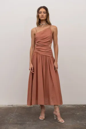 Shirred Ruched Midi Dress