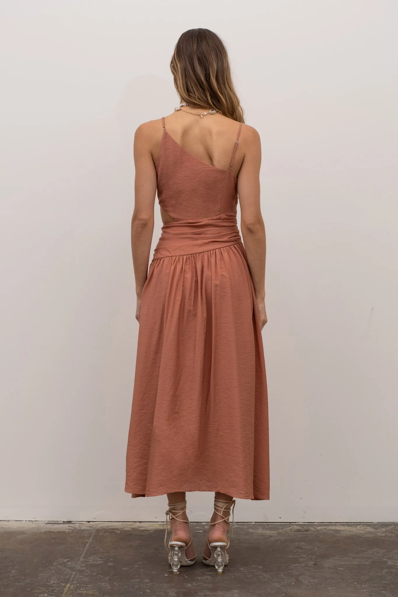 Shirred Ruched Midi Dress
