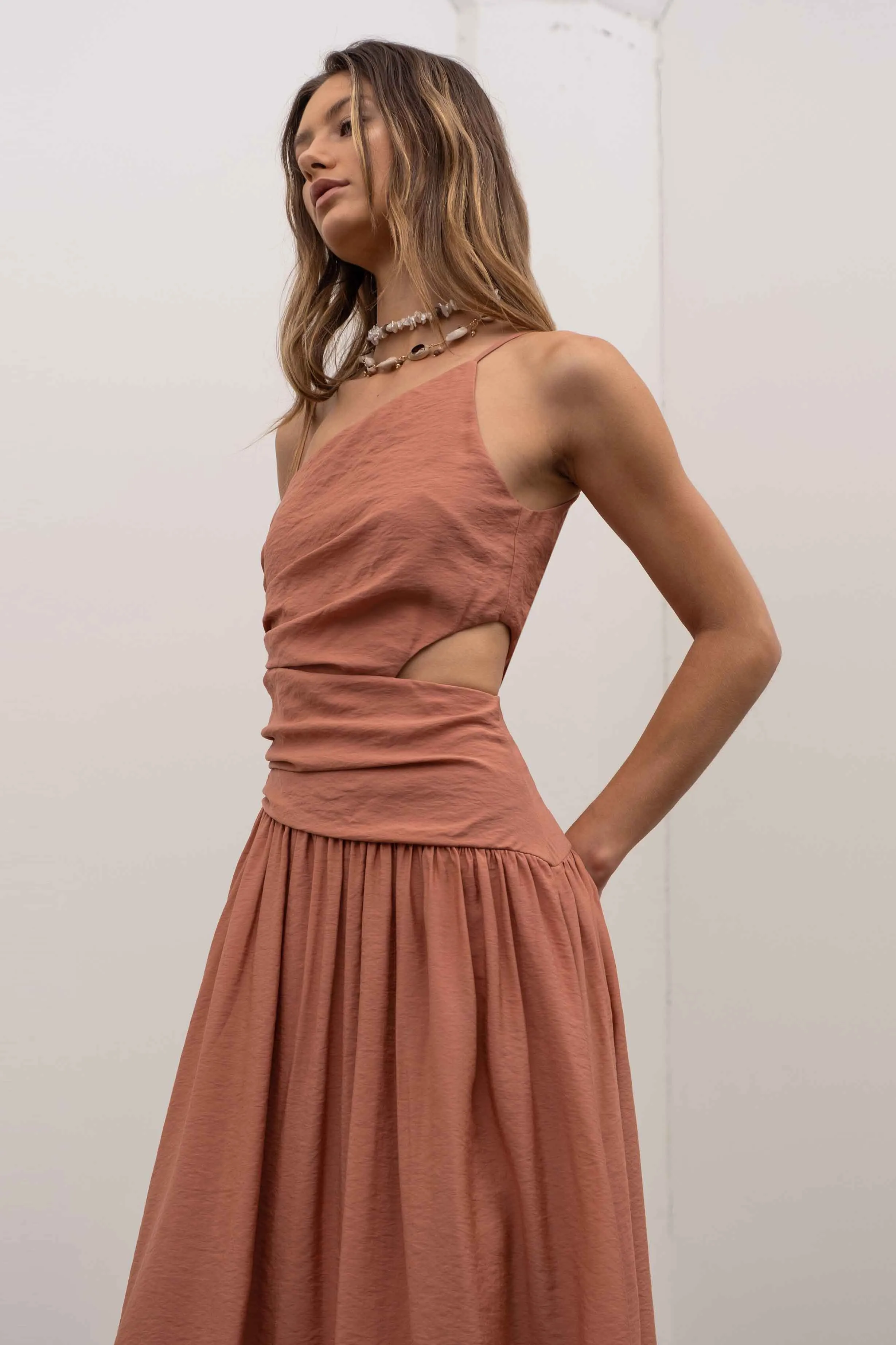 Shirred Ruched Midi Dress