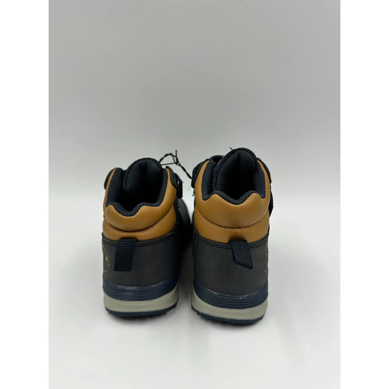 Small Kid Size 12, Preppy High Top Navy Hiking Boots w/ Gray and Brown Accents